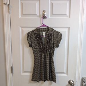 Y2K Heart & Soul Women's Brown & White Short Sleeve Babydoll Top - Size S